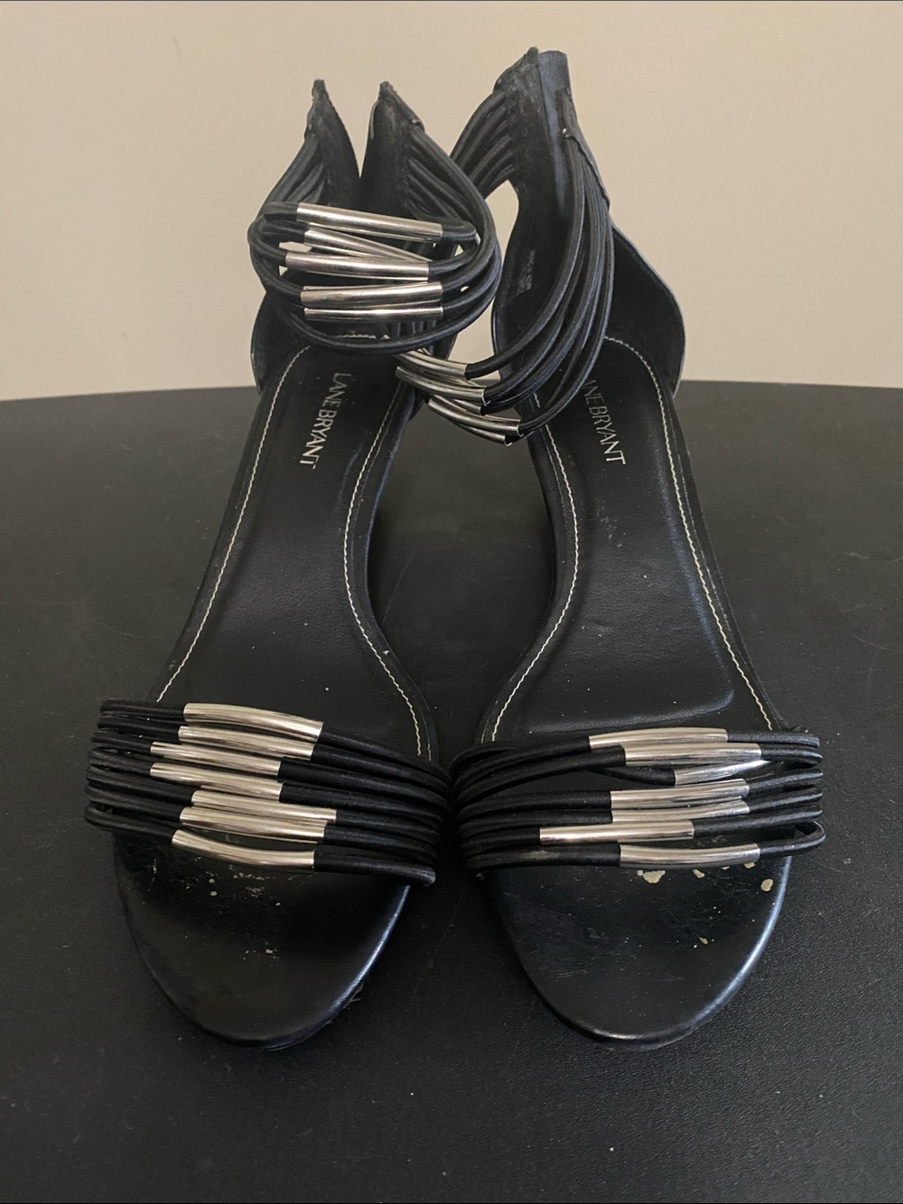 Lane Bryant Black Strappy Metallic-Accent Heels